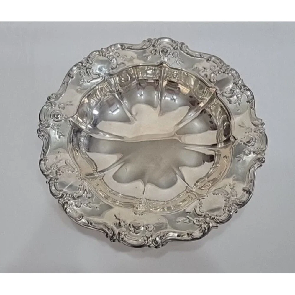 Vintage Silverplate Footed Serving Bowl Scroll Rim Candy Dish Rococo Style 11